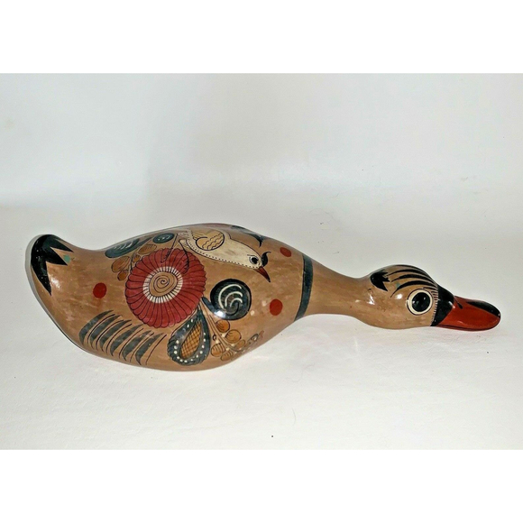 Vintage Large Mexican Folk Art Pottery Tonala Duck Goose Bird 12.5" Long - Picture 9 of 12